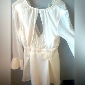 Gorgeous white dress with sheer sleeves, brand is Venus, size is a 10 in US